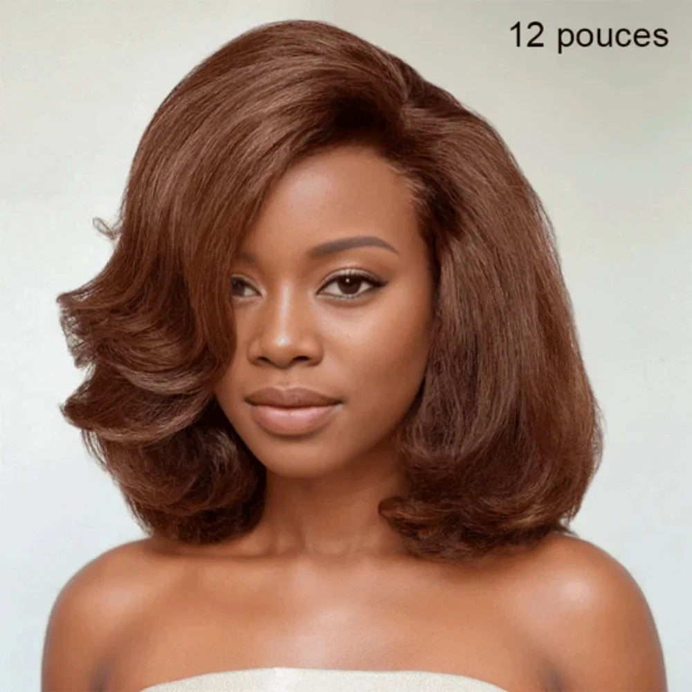 Chocolate Brown 12'' Water Wave Glueless Lace Bob Wigs with C Part