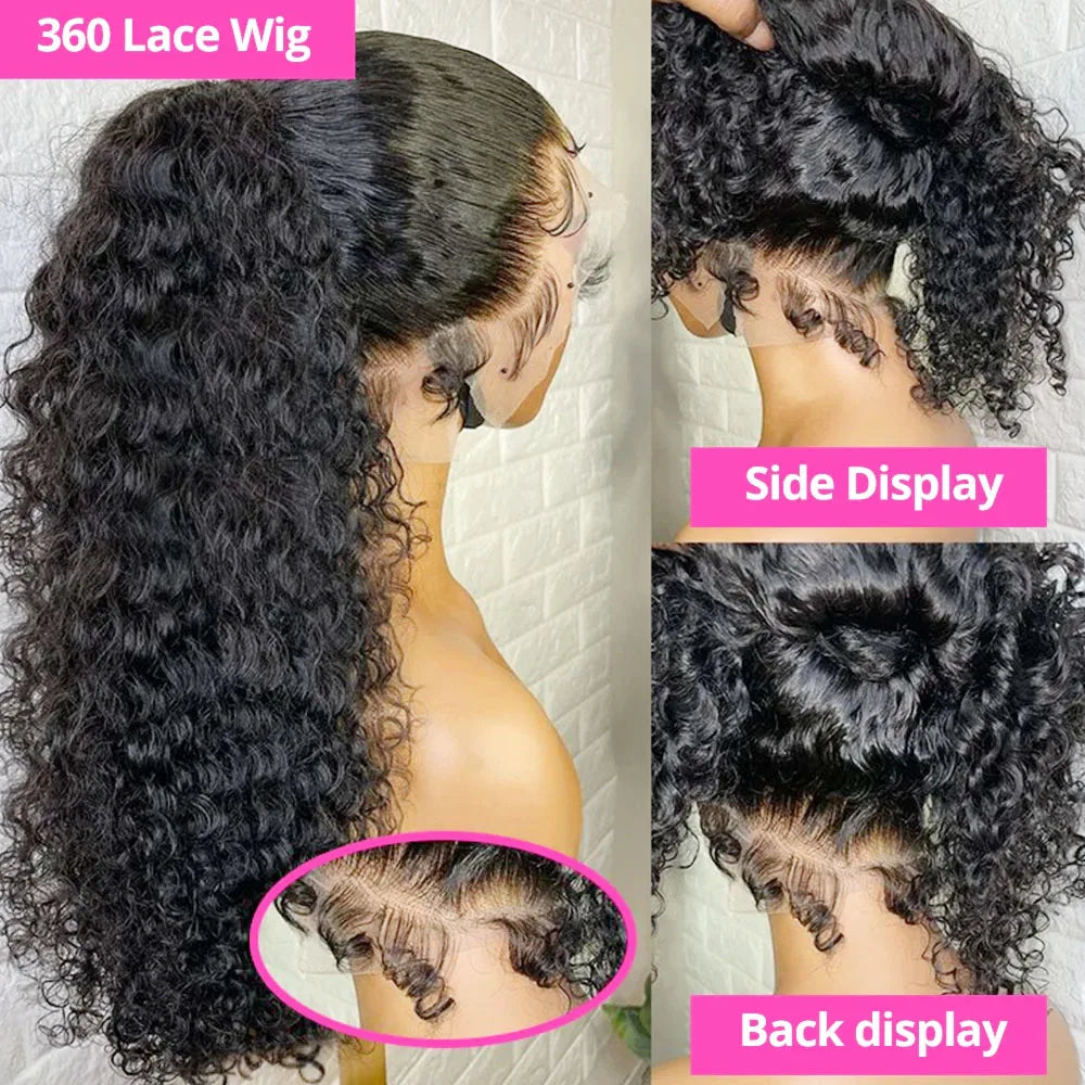 Deep Curly Wave HD Lace Front Wig - 360 Glueless, 13x6, 100% Brazilian Human Hair