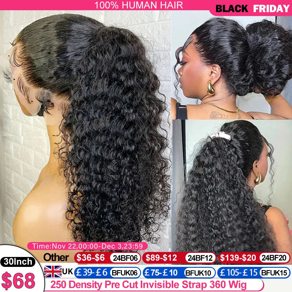Deep Curly Wave HD Lace Front Wig - 360 Glueless, 13x6, 100% Brazilian Human Hair