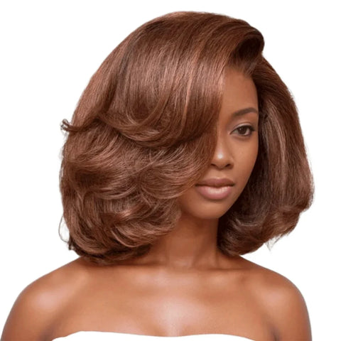 Chocolate Brown 12'' Water Wave Glueless Lace Bob Wigs with C Part