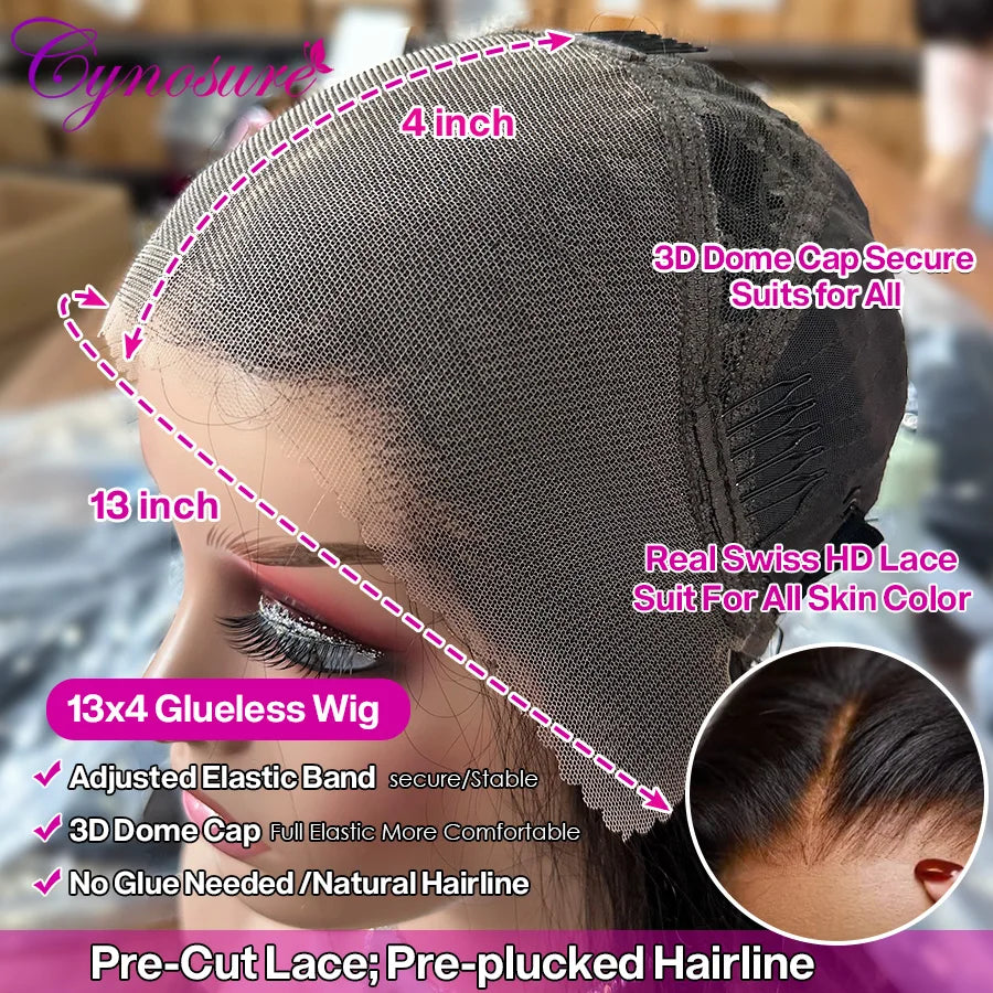 Cynosure Hair HD Lace Frontal Wig Pre Cut Glueless Wig Human Hair Ready to Wear Pre Plucked Brazilian Curly Human Hair Wigs
