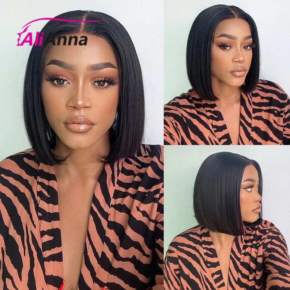 Locks & Lux Short Bob Glueless Wig - Human Hair, Transparent Lace