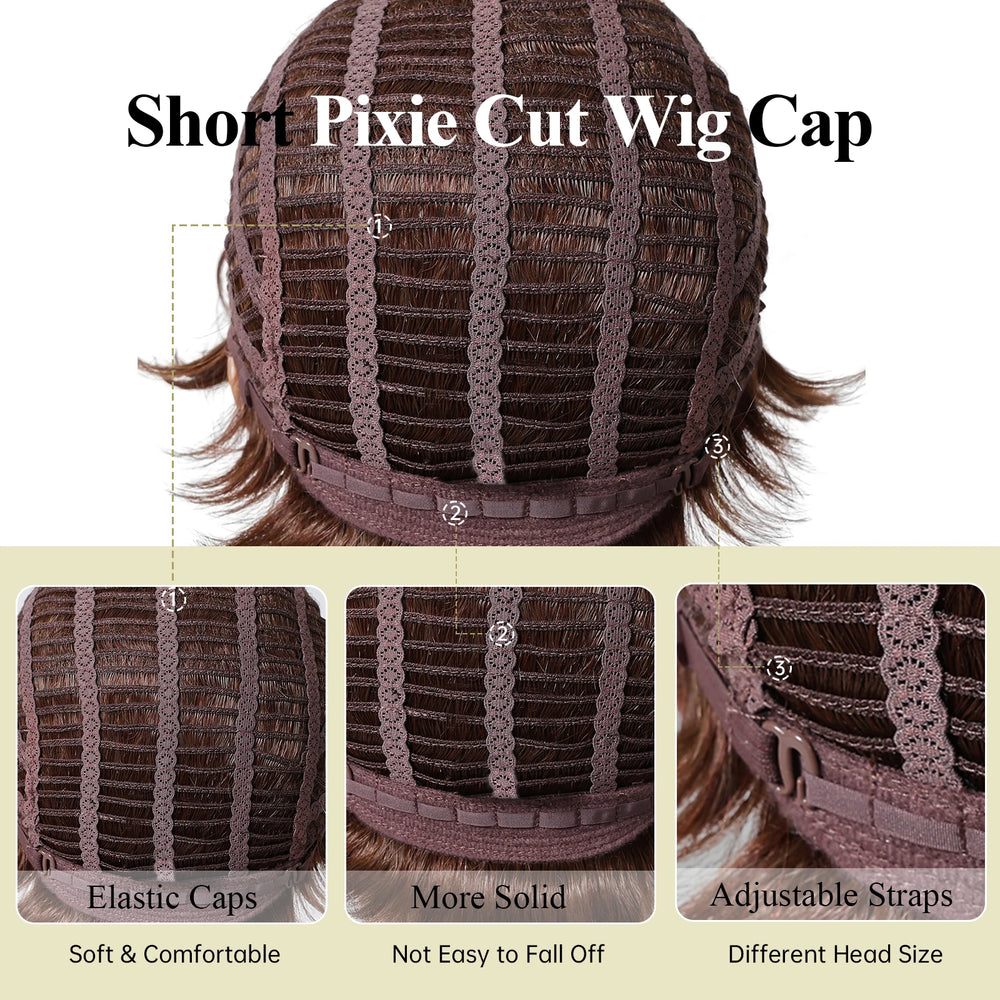 Brown Natural Straight Human Hair Wig, Short Pixie Cut Wig, Machine Made