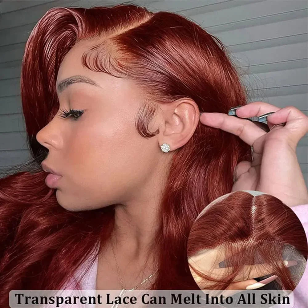 13x4 Reddish Brown Body Wave Lace Frontal Wig - Pre-Plucked, HD Lace