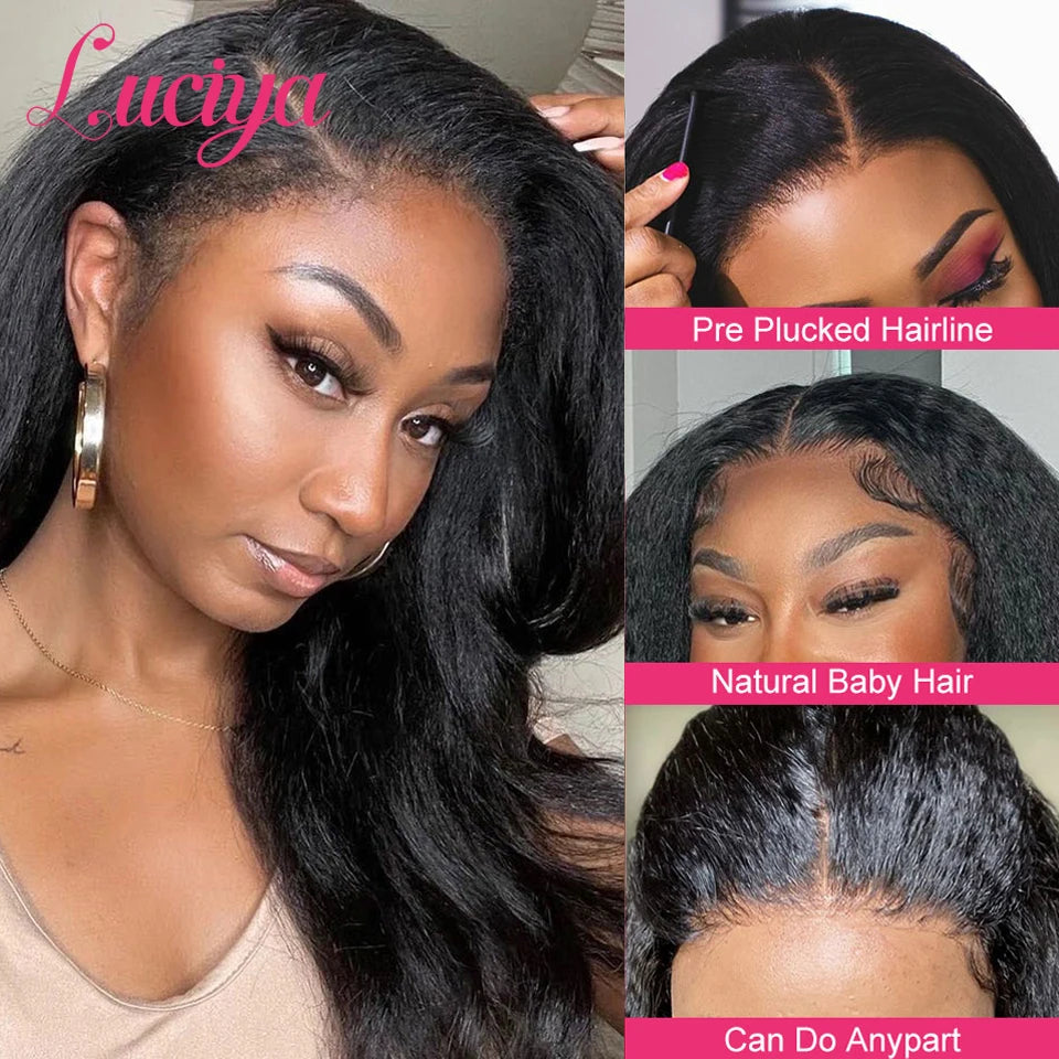 Locks & Lux Kinky Straight Glueless Wig - HD Lace Front & Lace Closure, Human Hair