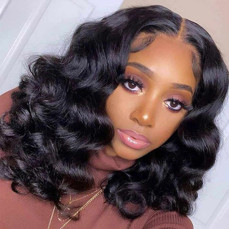 Glueless Loose Deep Wave Bob Wig – 100% Brazilian Human Hair, 4x4 Pre-Cut Transparent Lace, Wear & Go Wig for Women