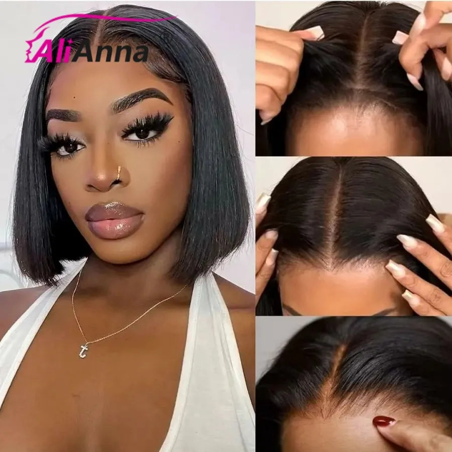 Locks & Lux Short Bob Glueless Wig - Human Hair, Transparent Lace